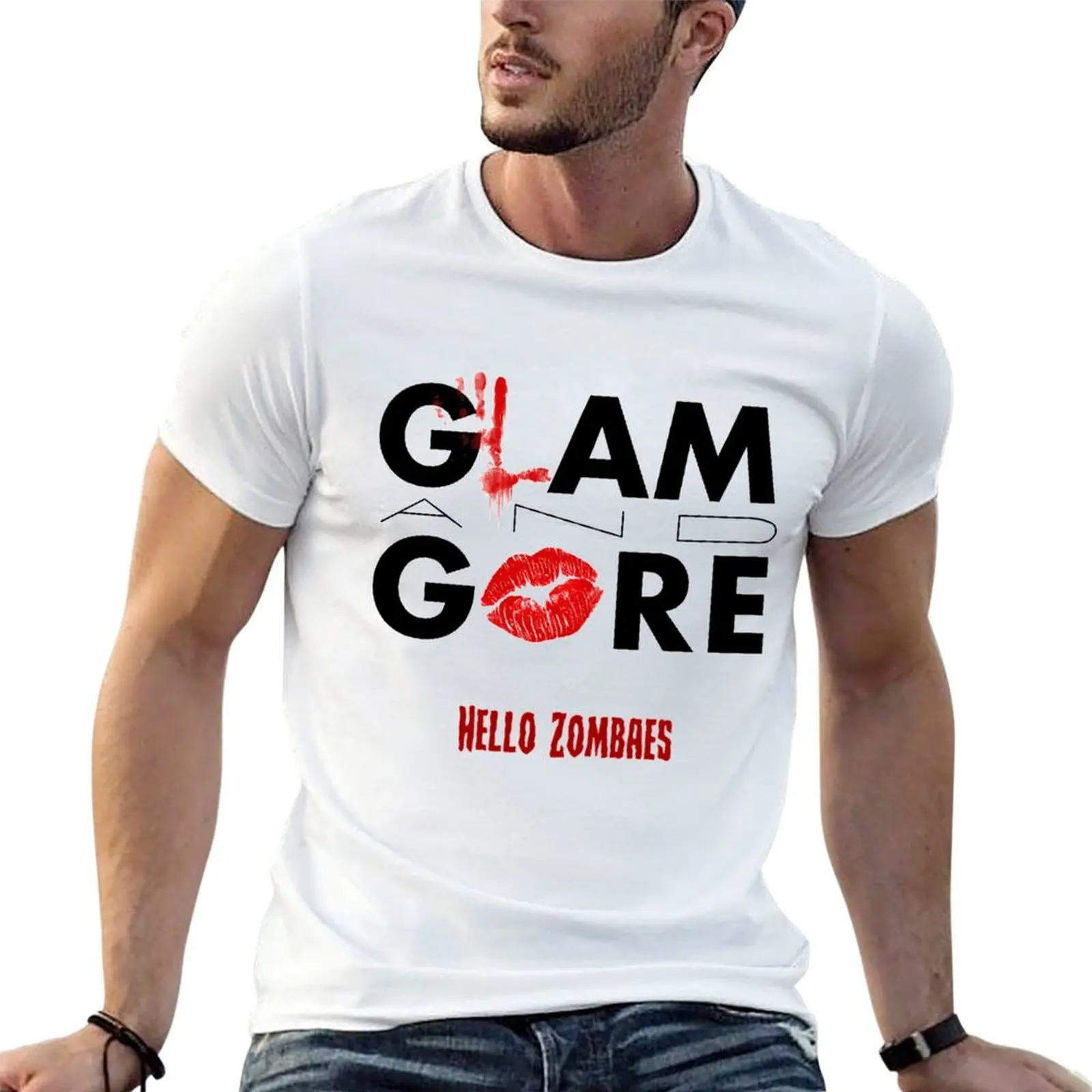 

Glam and Gore Merch Hello Zombaes T-Shirt t shirt man luxury man t shirts cotton T-Shirt