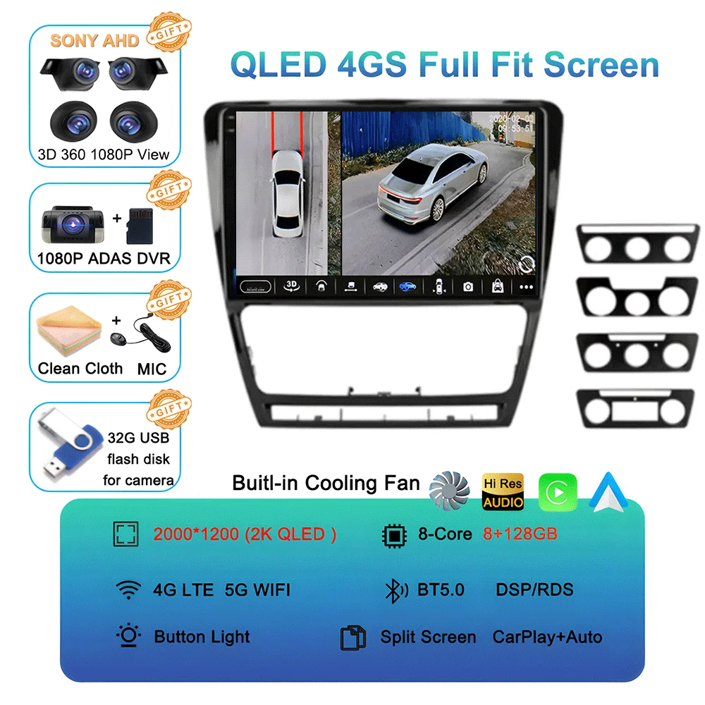 10.1 "Android 16 Autoradio Multimidia Video Player WIFI + 4G 2din Navigatie GPS Voor SKODA Octavia 2 A5 2007-2014 Head Unit Stereo - afbeelding 1