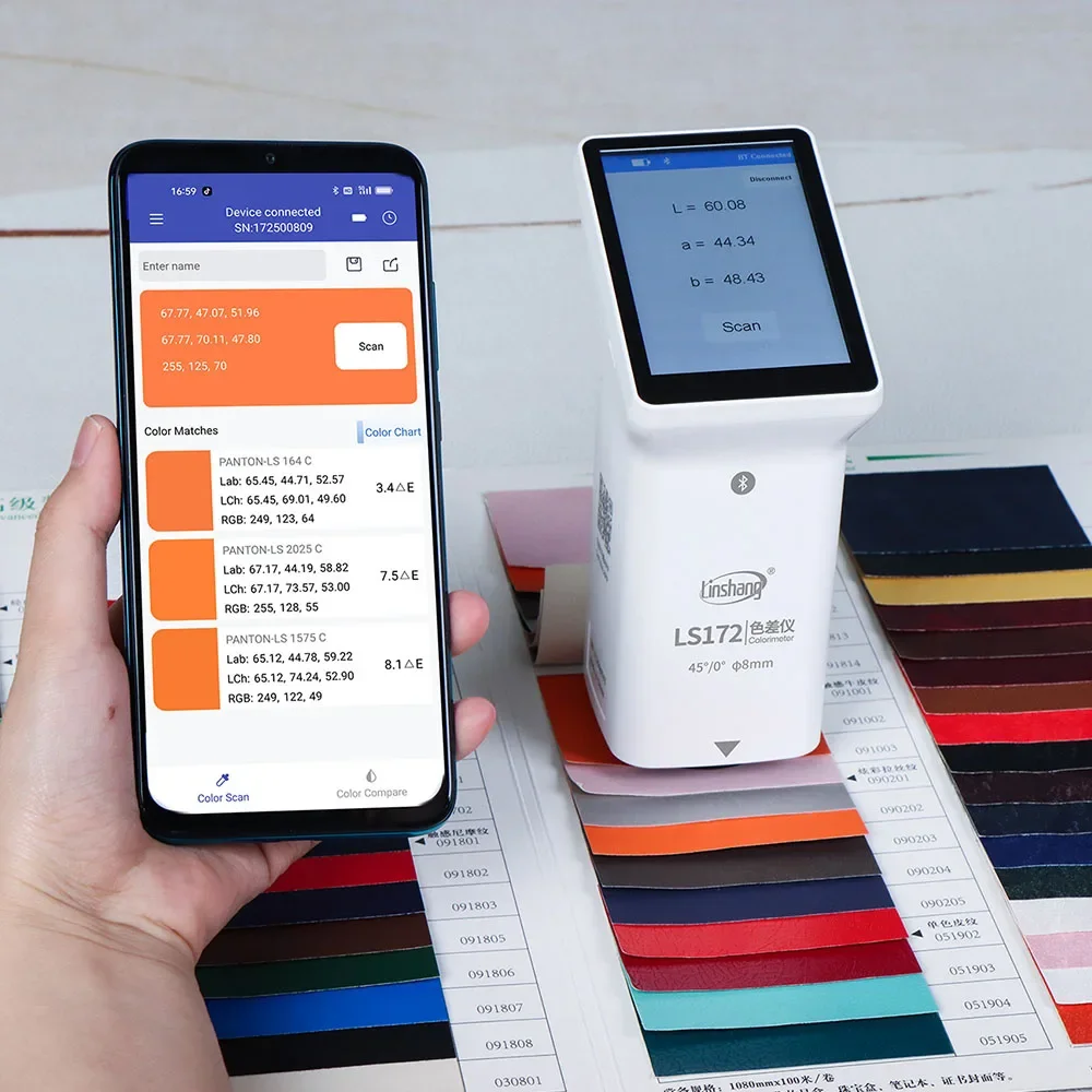 LS172 Colorimeter portable Color difference meter 45 D65 Light Source Paint Easy to Use Touch Screen APP PC Software cmyk