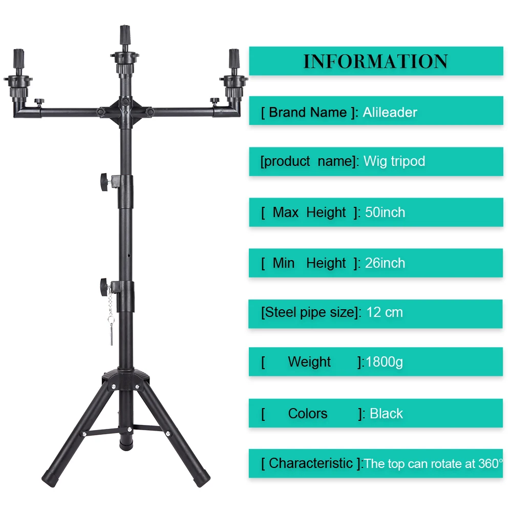 حامل ثلاثي القوائم من AliLeader مقاس 50 بوصة و3 رؤوس مع حامل رأس عارضة أزياء قابل للتعديل للتدريب على تصفيف الشعر #2