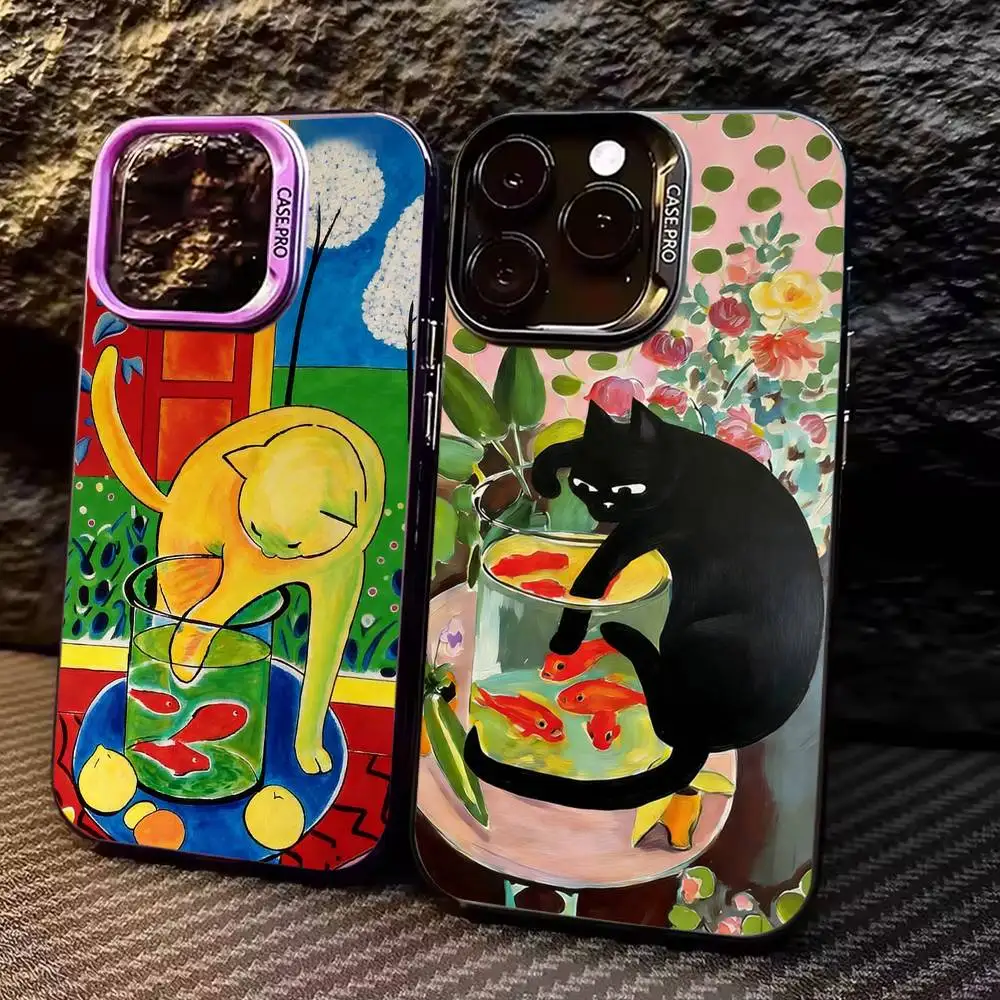 

Funny Artistic Cat Painting Colorful Silver Back Phone Case For IPhone 17 16 15 14 13 12 11 Plus Pro Max Plus