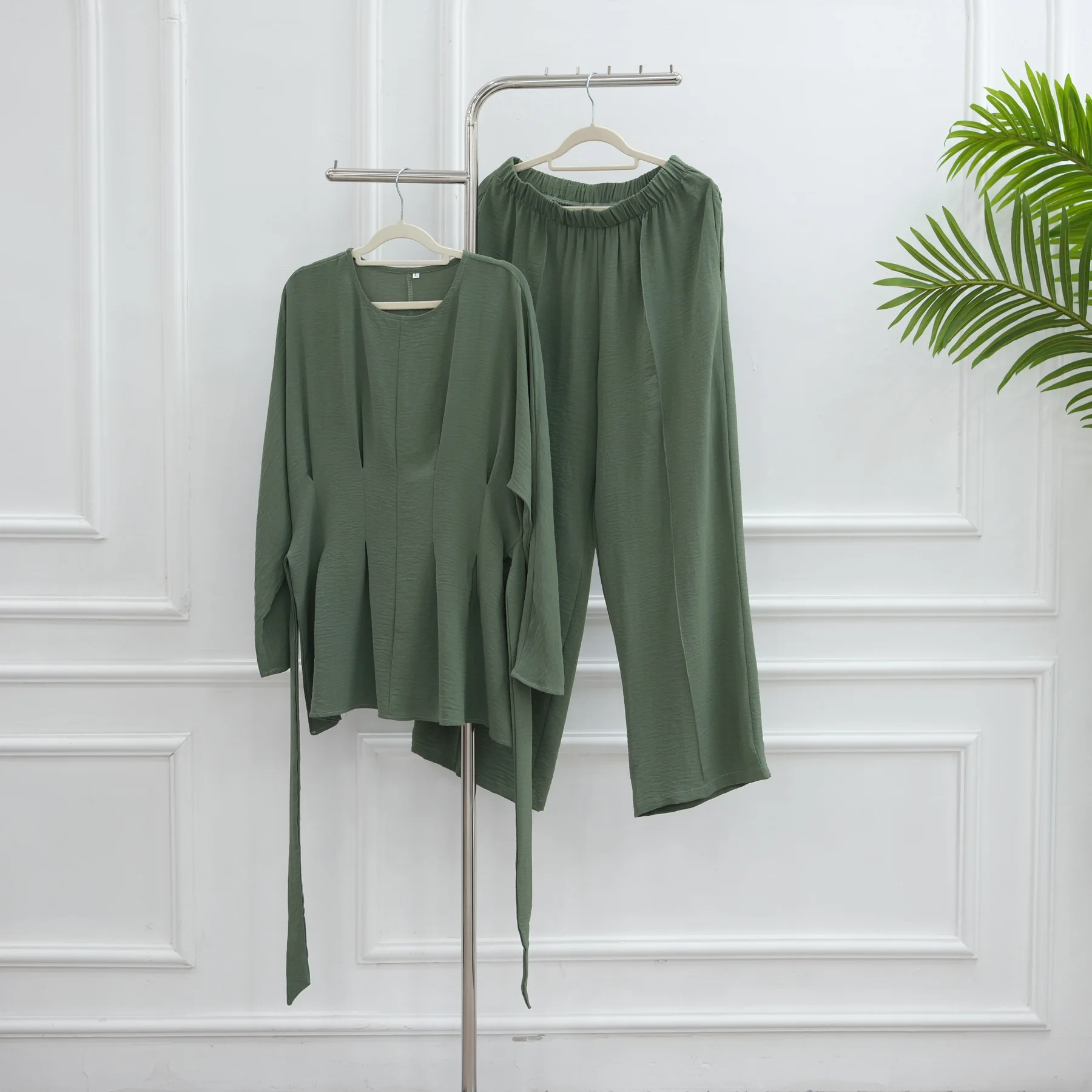 우아한 무슬림 여성용 세트, 솔리드 탑 팬츠 슈트, 두바이 아바야 터키 의상, 이슬람 의류, 여성 무슬만 의상, 트랙슈트