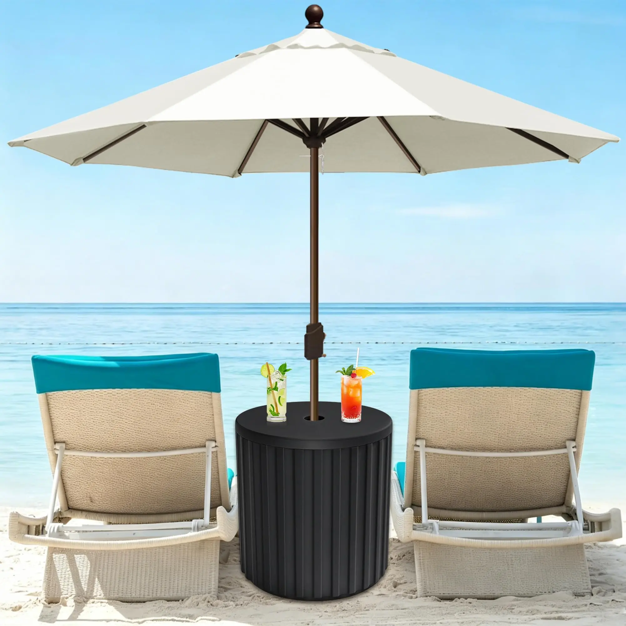 Patio Side Table, 2-in-1 Patio Umbrella Side Table with 1.97 Inch Umbrella Hole, Fillable Weighted Wind Resistant