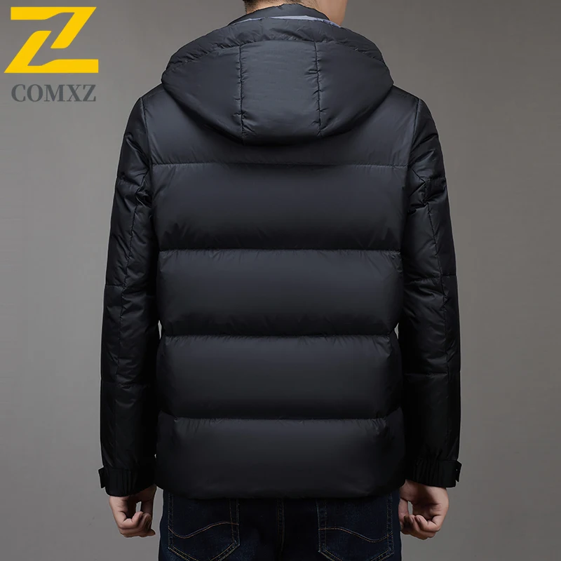 COMXZ Men Short Down Jacket Thicken Commute Office Lightweight Puffer Coat Fashion Detachable Hood Travel Windproof Winter Coats