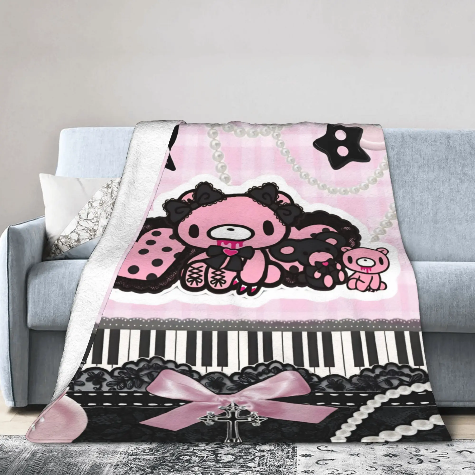 Pink Horror Bear Blankets Velvet Spring/Autumn Gloomys Multi-function Ultra-Soft Throw Blanket for Home Outdoor Plush Thin Quilt