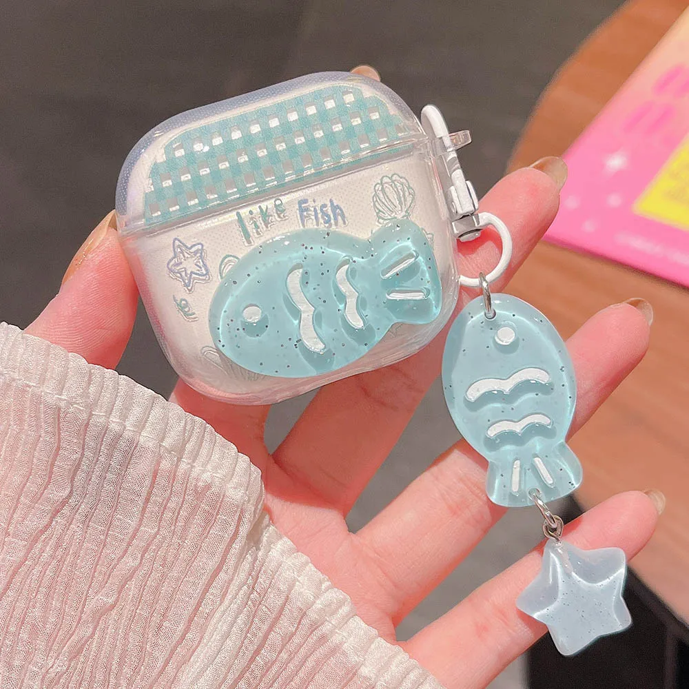 Star Fish Flower Butterfly Soft Transparent Case for AirPods 1 2 3 4 Pro Pro2 Wireless Earphone Box Cover with Keychain
