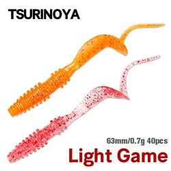 TSURINOYA Fishing Lure Grub 63mm 0.7g 40pcs Light Game Ajing Artificial Soft Bait BOUNDEN Bass Add Shrimp Salt Silicone Swimbait