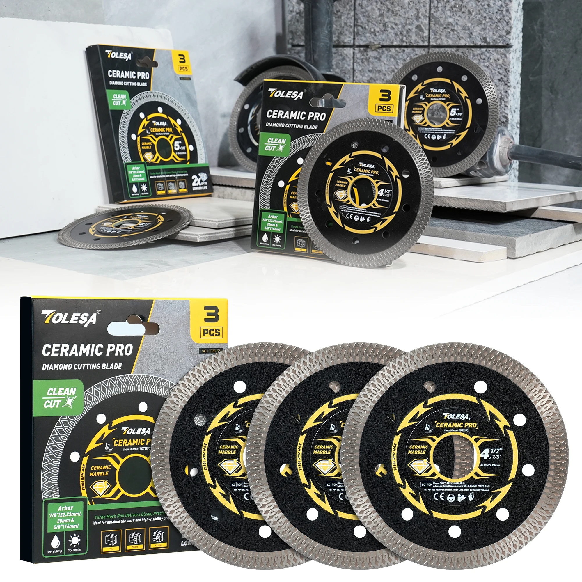 

TOLESA 115 мм сверхтонкое полотно для плитки, 3 шт., алмазные пилы для угловой шлифовальной машины, фарфоровый алмазный диск с переходным кольцом 20 мм и 16 мм
