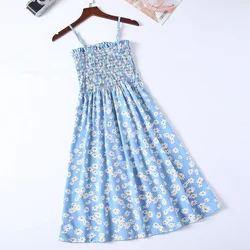 Summer Chiffon Camisole Sleeveless Dress Women Mini Dresses Fashion Elastic  Waist Casual Spaghetti Strap Dresses Vestidos Girls