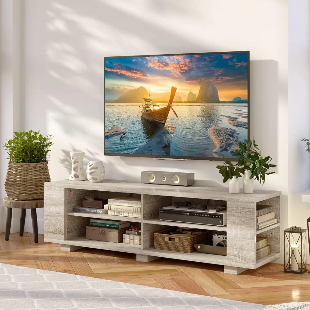 

Modern TV stand, suitable for TVs under 65 inches, entertainment centers, with 8 open storage and adjustable shelves, TV stand