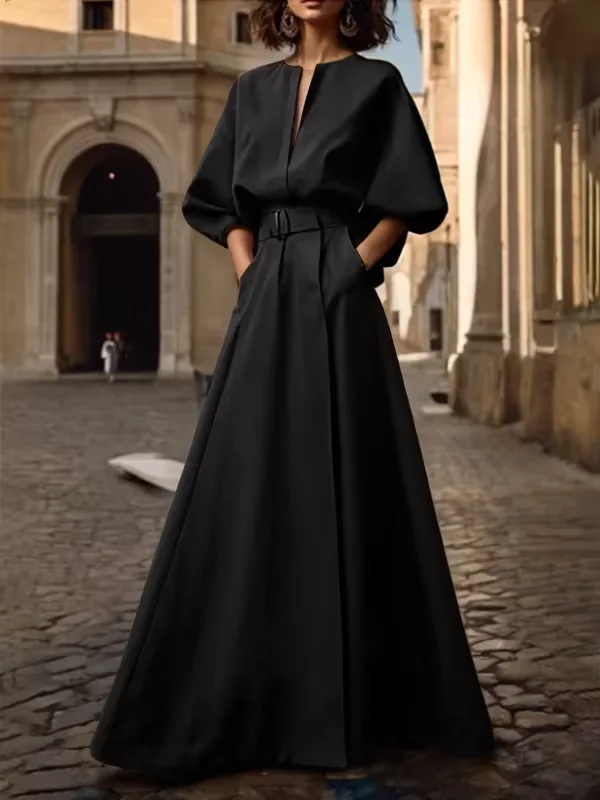 

2025 Fashion Wedding Dresses for Women Summer Spring Deep V-Neck Evening Birthday Woman Elegant Black Simple Loose Maxi Dress