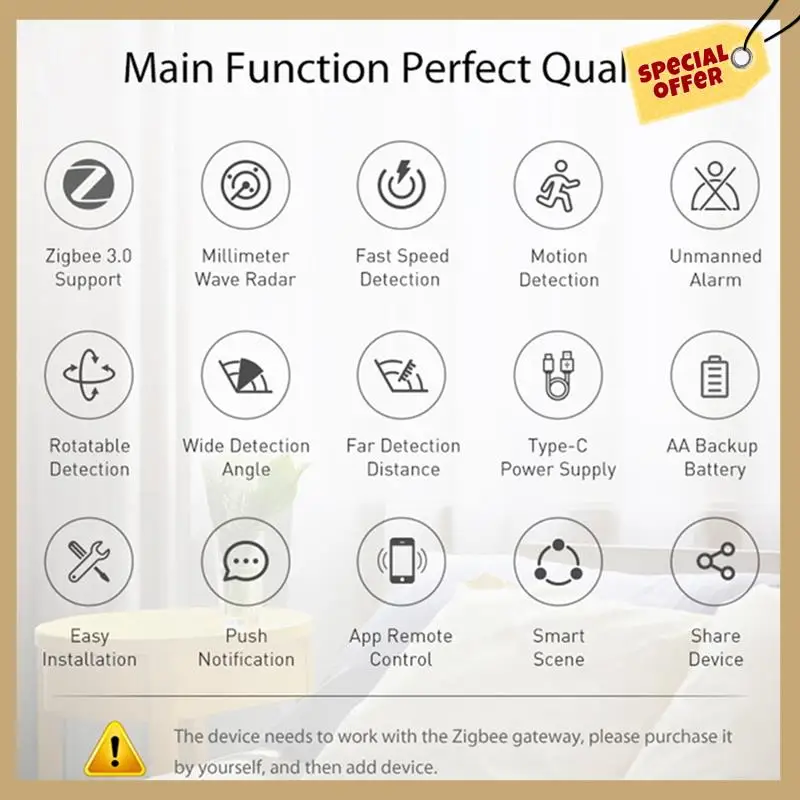 Tuya Zigbee Wifi 인간 존재 감지기 24Ghz 레이더 감지기 전자레인지 무선 쉬운 설치