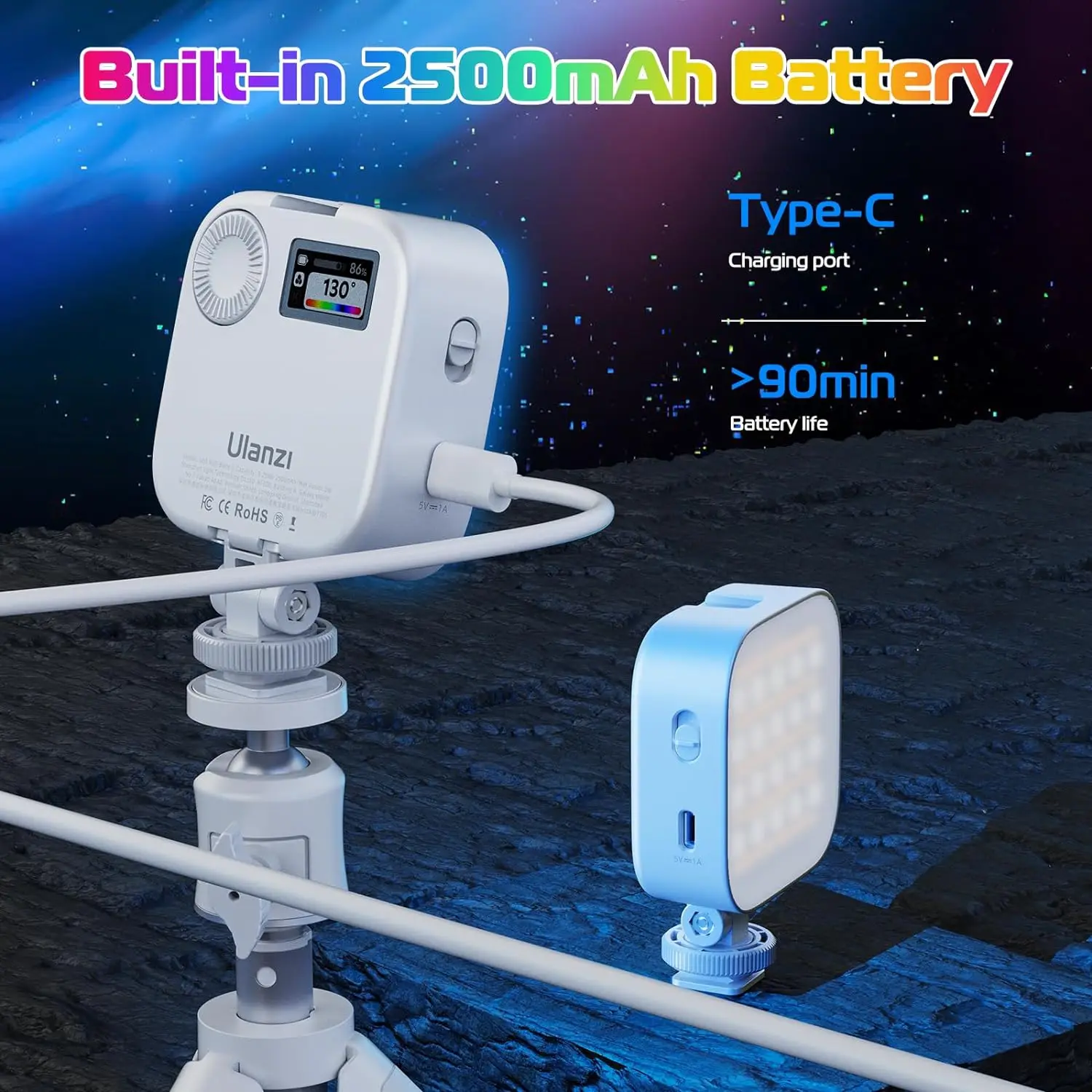 ULANZI-luces de vídeo U60 RGB, luz LED blanca para cámara, 360 ° a todo Color, iluminación de fotografía portátil CRI 95 + lámpara de Panel ajustable