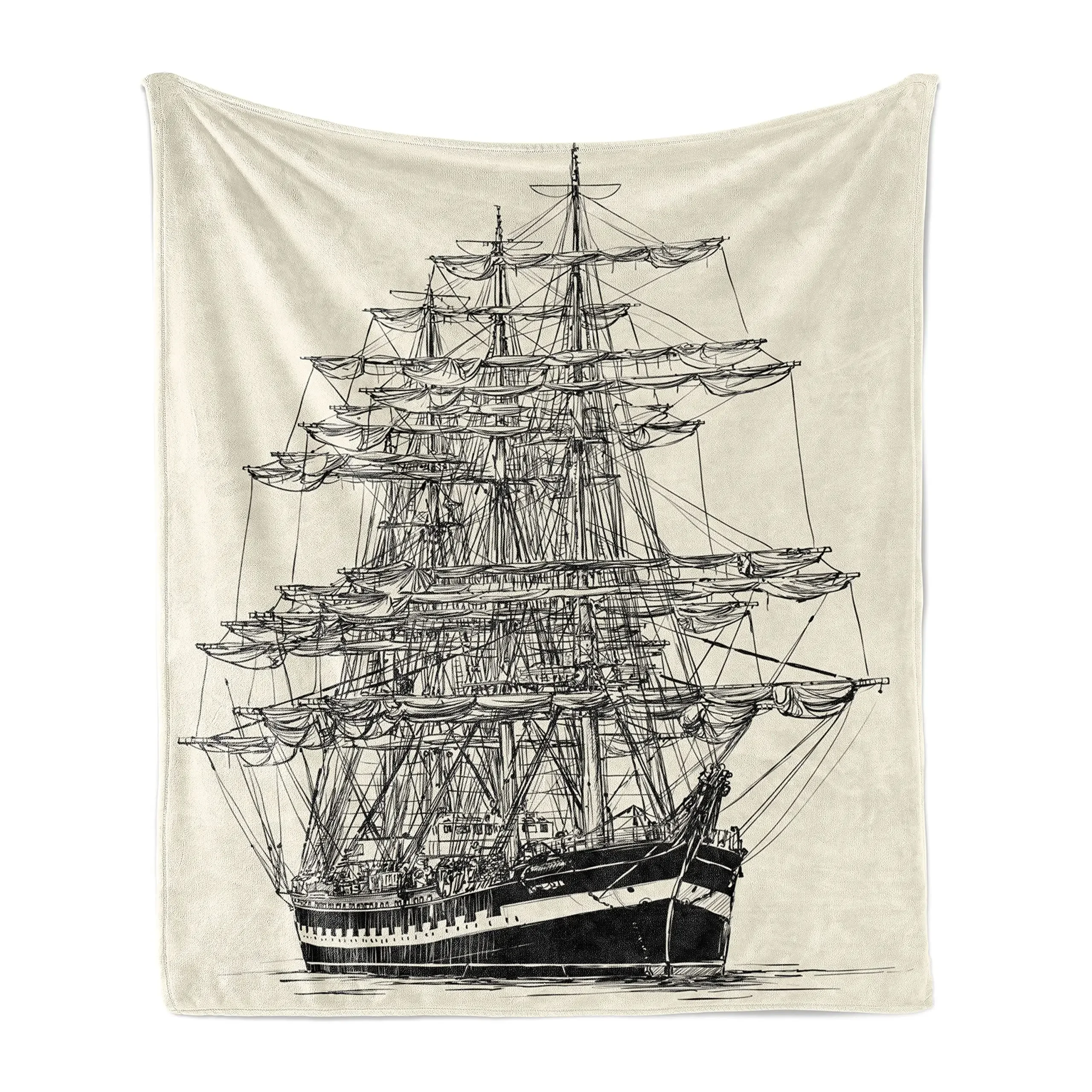 Pirate Ship Soft Cozy Plush Flannel Throw Blanket,Sailing Boat Illustration Nautical Maritime Theme Vintage Art Blanket Gifts