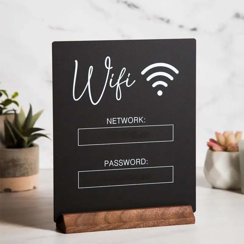 Wifi Sign 3d Acrylic Board With Wooden Base Public Shope Signage Restaurant WiFi Sign For Handwriting Account & Password