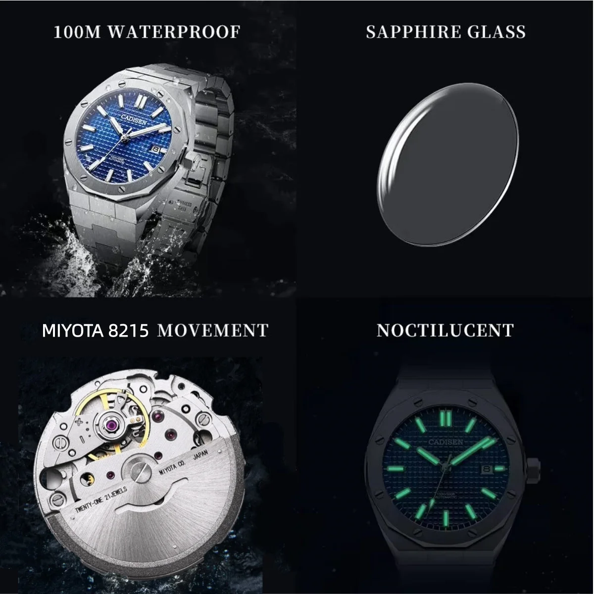 CADISEN Luxury Design 42MM Men Watches Japan MIYOTA 8215 Sapphire Glass Mechanical Automatic Watch Men 100M Waterproof
