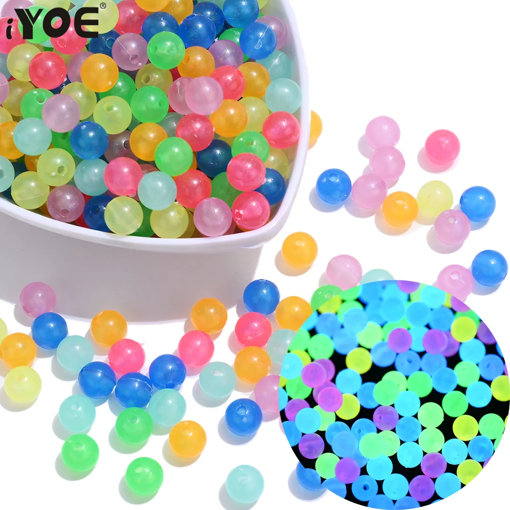 50-100pcs 6/8/10mm Luminous Round Loose Spacer Beads Mix Acrylic Glow In The Dark Flashing Beads For Jewelry Making Bracelet