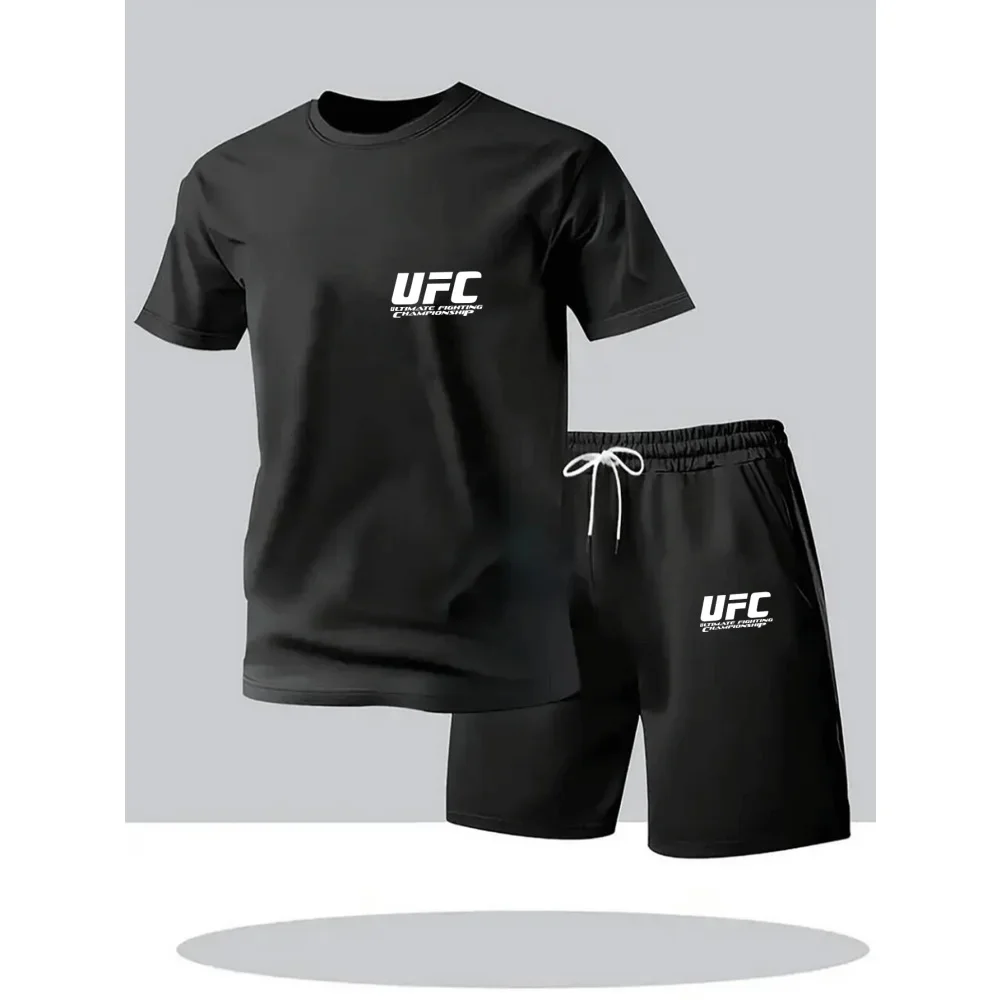 New Summer Fitness Sportswear for Men, Short-sleeved T-shirt and Shorts Two-piece Set, Breathable and Quick-drying Casual Wear.