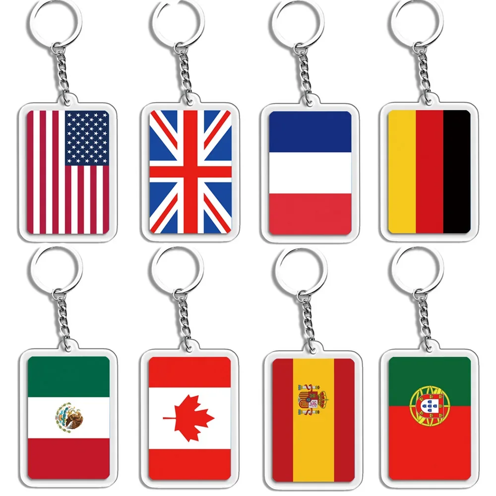 New Flag Key Chains All Countries France Switzerland Uruguay Tunisia Scotland Slovakia Spain World Flags Acrylic Keyring Gifts