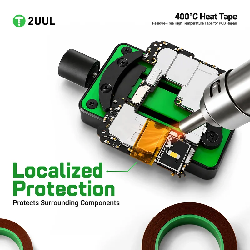 2uul 400°C Heat Tape 10MM/20MM Residue-Free High Temperature Tape for Phone PCB CPU Soldering Desoldering Repair Tool