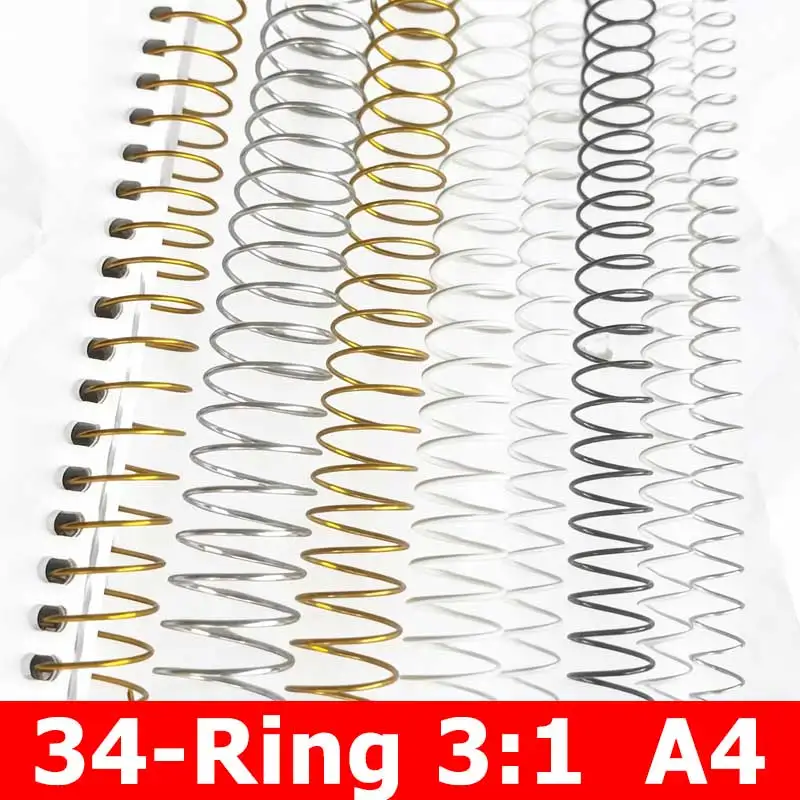 50pcs 3:1 A4/34 Hole Spiral Iron Snake Notebook Metal Single Coil Loose-leaf Ring Nylon Ring Book Binding Calendar Binder