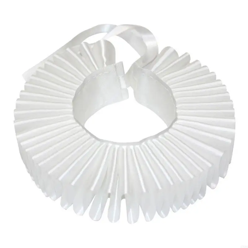 Women Girls Victorian Elizabethan Ruffled Neck Collar Satin Clown Cosplay Ruff Choker Halloween Party Stage 6XDA