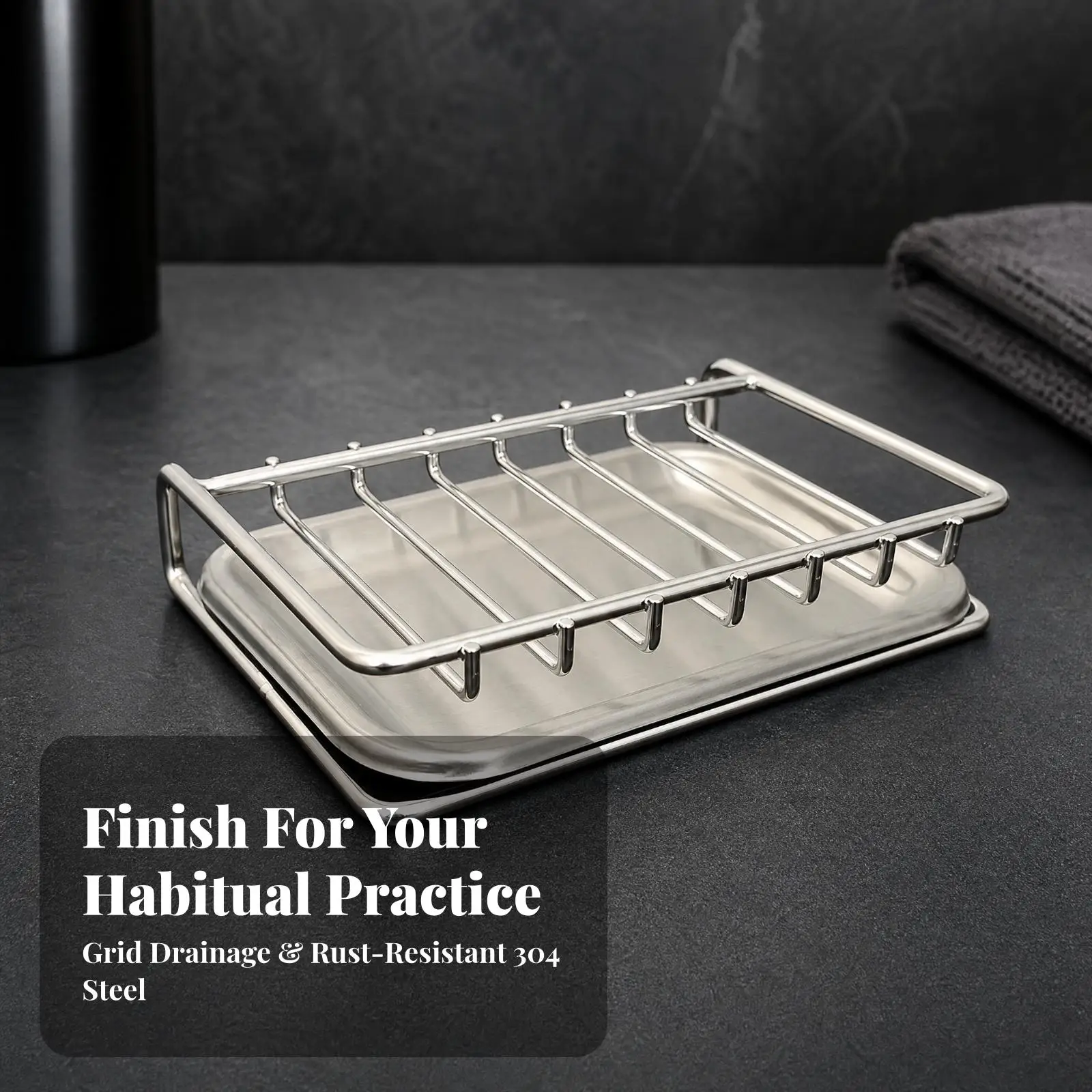 Bar Soap Rack with Raised Mesh Base and Drip Tray for Washroom Countertop Soap Holder Rust Resistant 304 Steel