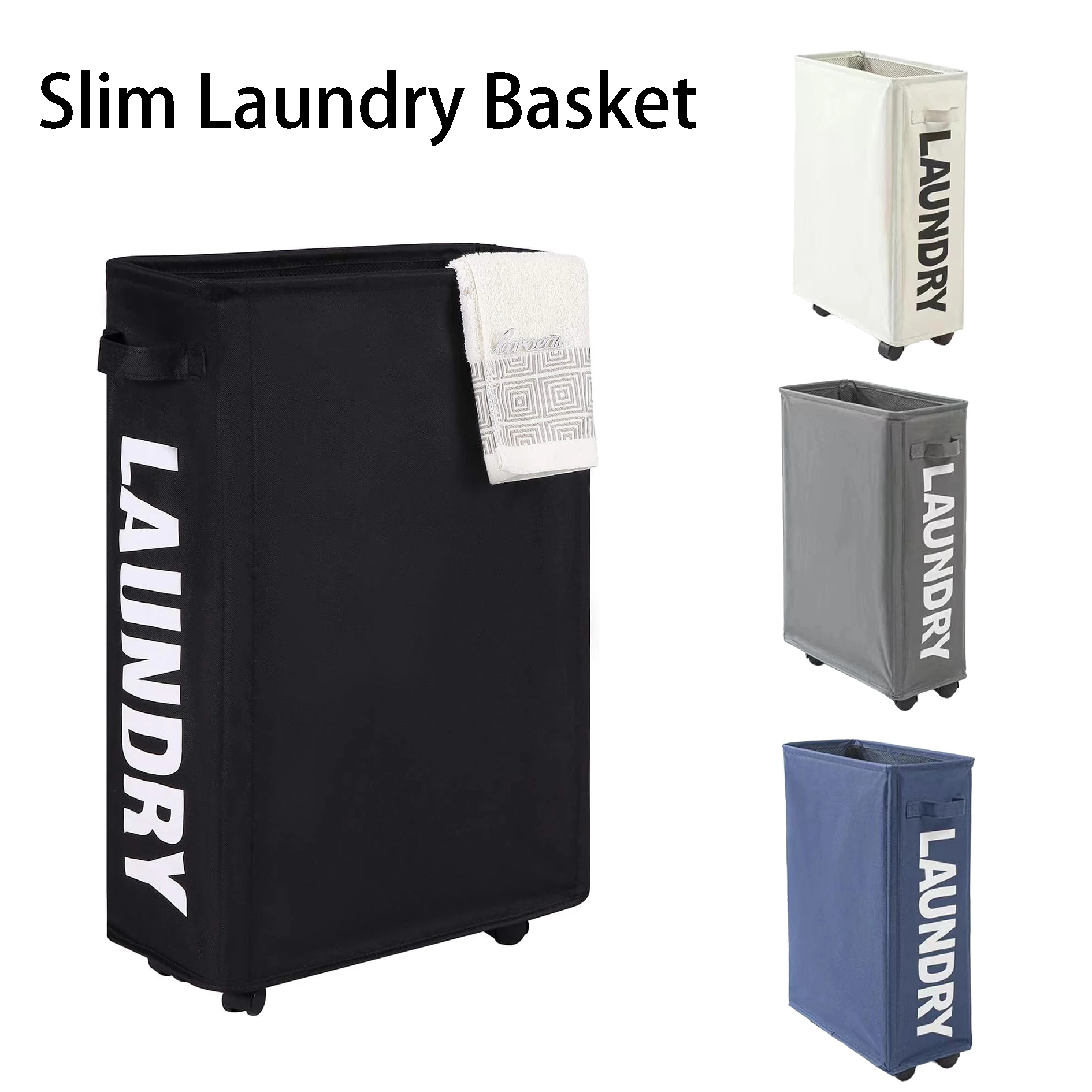 Rolling Slim Laundry Basket Laundry Hamper with Wheels and Handle Foldable Waterproof Clothes Storage Tall Laundry Basket