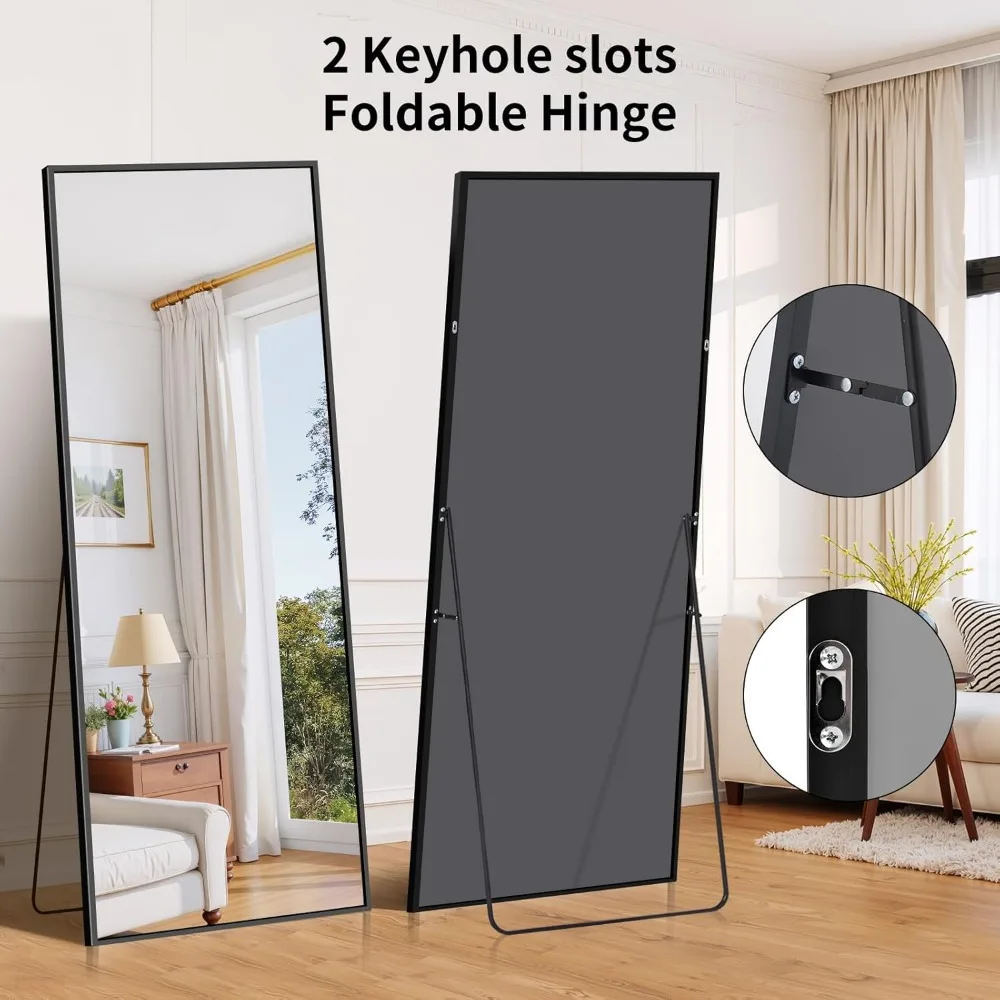 Full-Length Standing Mirror with Aluminum Frame - Large Floor Mirror for Home Decor and Wall Mounting