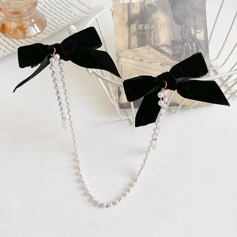 New Korean Sweet Girl Tassel Vintage Bow Pearl Chain Hairpins Elegant Hair Decorate Hair Clip for Women Fashion Hair Accessories