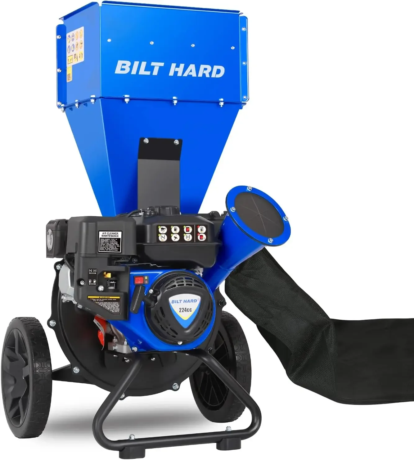 BILT HARD Wood Chipper - 7.5 HP 224cc Gas Powered Shredder Mulcher, 3 in 1 Multi-Function Heavy Duty, 3