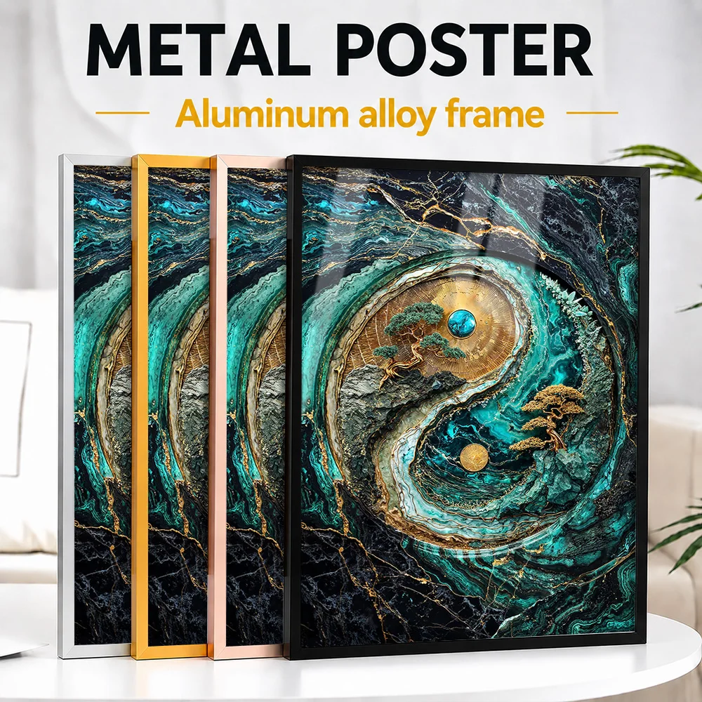 Yin Yang Harmony Kintsugi Framed Metal Print Customized Photo Refined Shape Style Wall Art For Bedroom Ideal Housewarming Gift