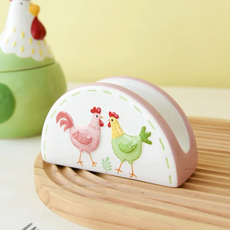 Chicken Standing Napkin Holder for Table Hand-painted Ceramic Tissue Napkin Holder Napkin Dispenser for Kitchen Dining Room