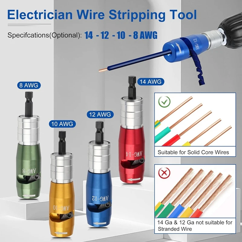 Wire Stripper For AWG, 14-12-10-8 Gauge Electric Wire Stripper, Wire Stripper For Drill, 25 Pcs Wire Connector Nuts