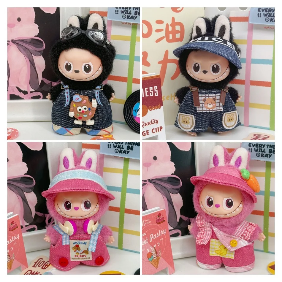 10 cm Mini Labubu Doll Tute carine Set Accessori Accessori appesi Labubu V4 Compleanno Natale Regali giocattolo per bambini