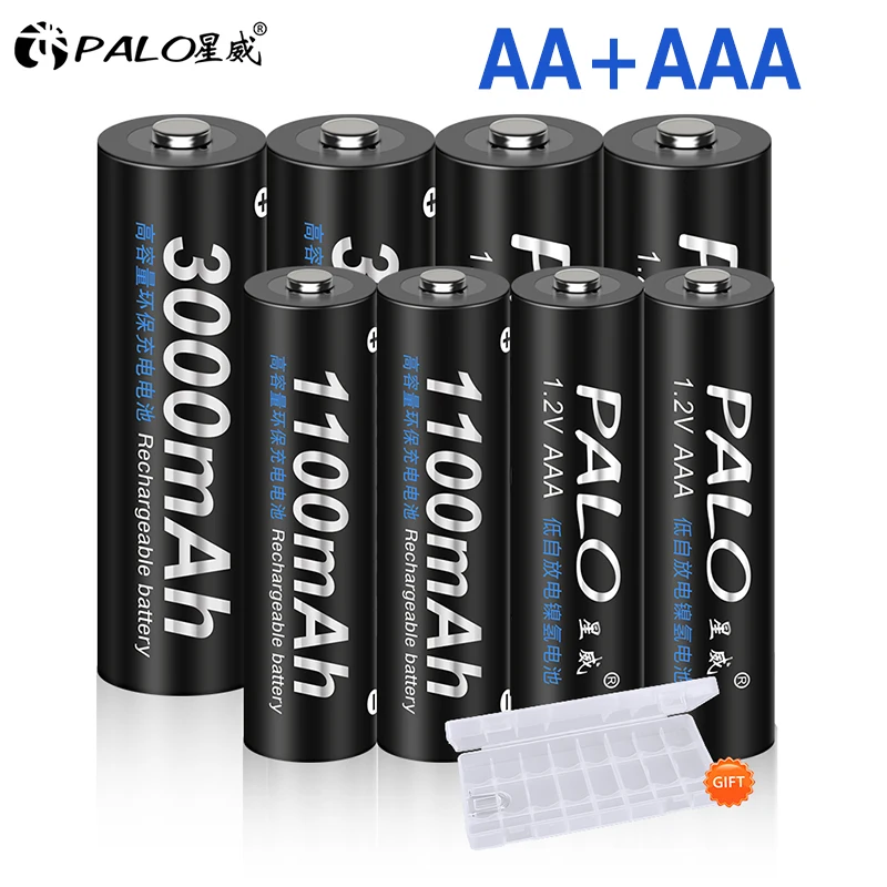 PALO 1.2V AA+AAA Rechargeable Battery 3000mAh AA 2A NIMH Battery 1.2V AAA Rechargeable NI-MH Batteries With Battery Holders