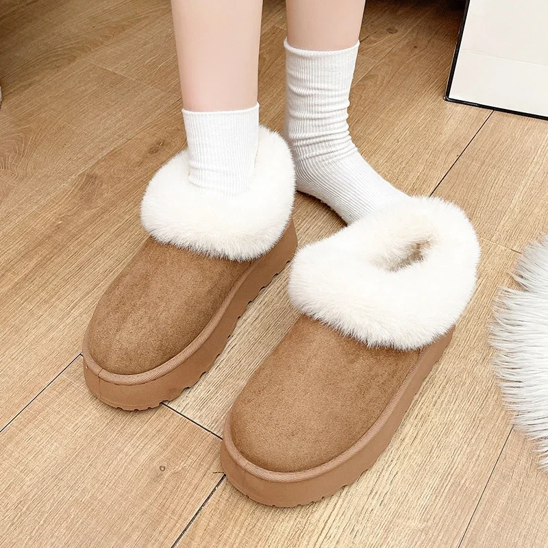 Stivaletti caldi da donna invernali Nuovi stivali da neve con piattaforma semplice per le signore Tendenza causale Scarpe di cotone moda da donna pelose pelose