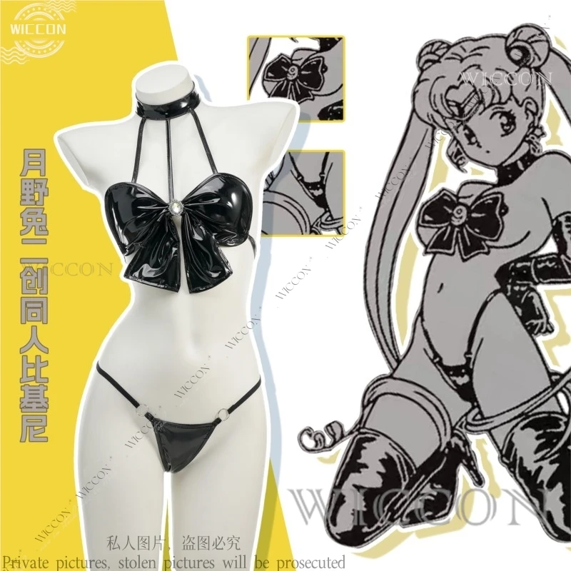 Tsukino Usagi Cosplay Costume Bikini Sexy Swimsuit Woman Adult Role Play Fanart Second Creation Character Patent Leather