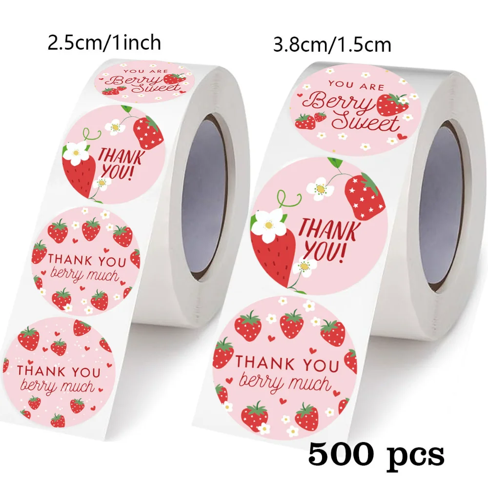 500pcs Strawberry Thank You Stickers，DIYAdhesive Labels Envelope Gift Sealing Stickers Birthday Party Cupcake Decoration Sticker