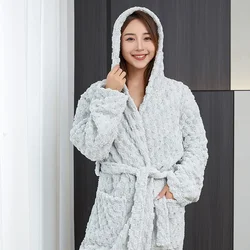 Coral Fleece Bathrobe Women Winter Warm Casual Flannel Robe Sleepwear Plush Shawl Bath Robe Nightgown Home Clothes