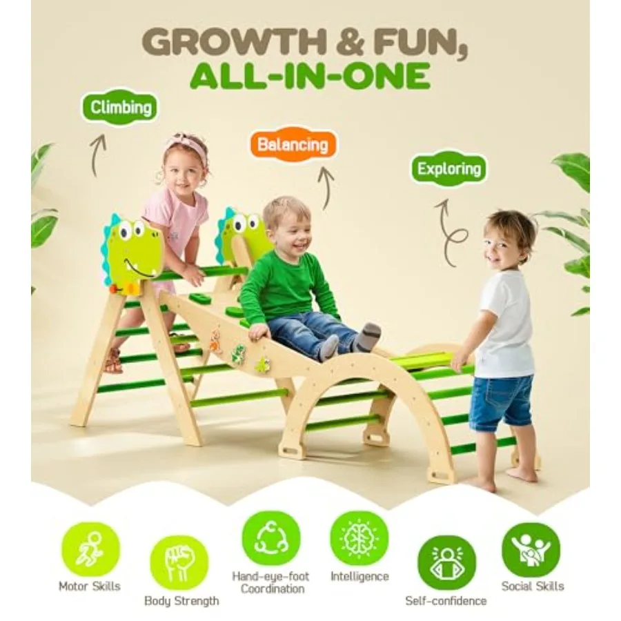 Philnas Pikler Triangle Set 11-w-1 Montessori Zestaw do wspinaczki dla maluchów, składana drewniana plac zabaw wewnętrzny, drapak f