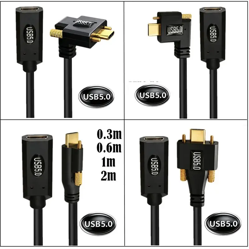 Bend USB 5.0 Gold Plated Type-C Male to Female 80Gbps 16K Projection 240W Fast Charging Thunderbolt 4 Industrial Data Cable