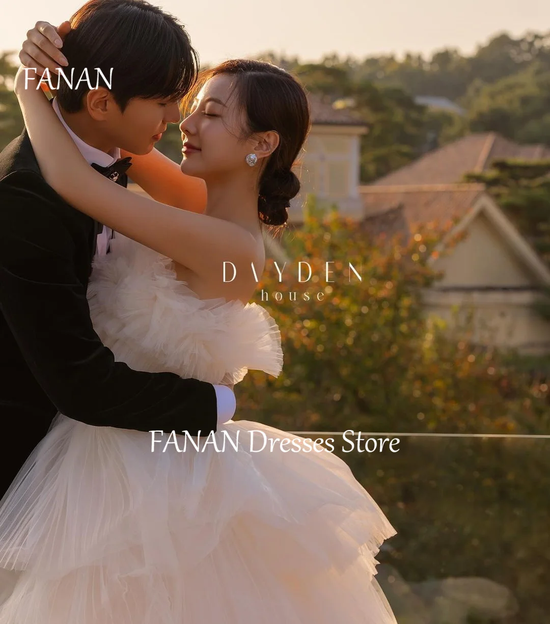 FANAN Korea Off-ShoulderPrincess Sleeveless Tiered Wedding Dresses 웨딩드레스 Ivory Tulle Ruffles Custom Made Bride Gowns Plus Sizell