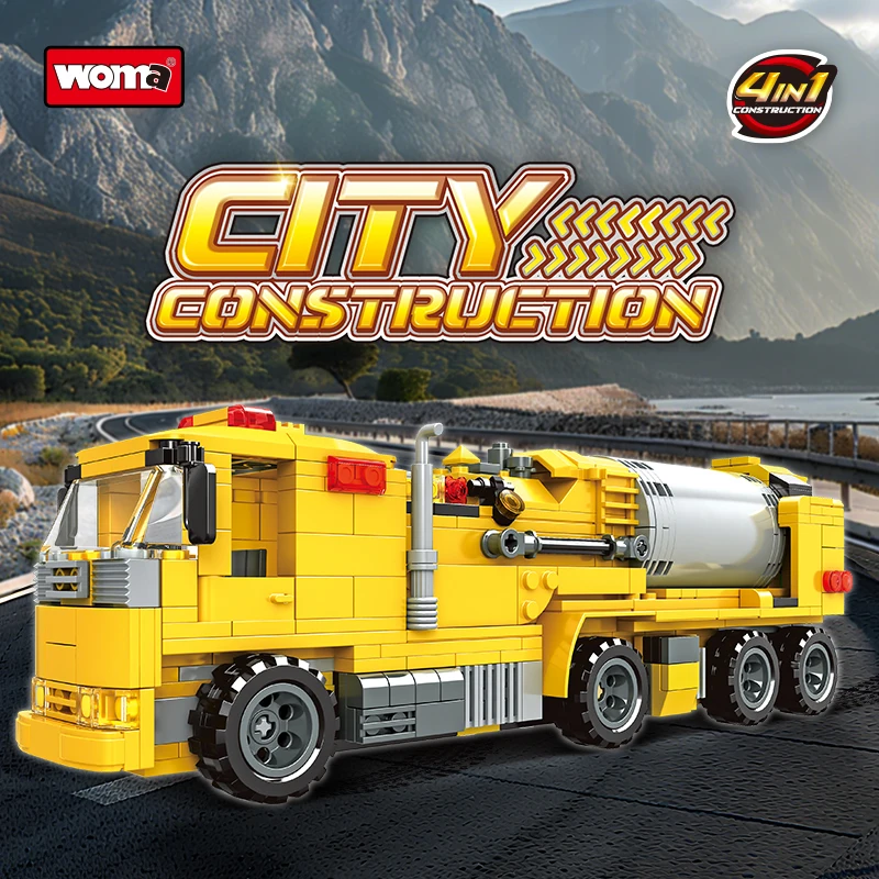 

4-в-1 городской строительный бетономешалка, строительные блоки, инженерный автомобиль, образовательная игрушка STEM для детей, подарок на день рождения