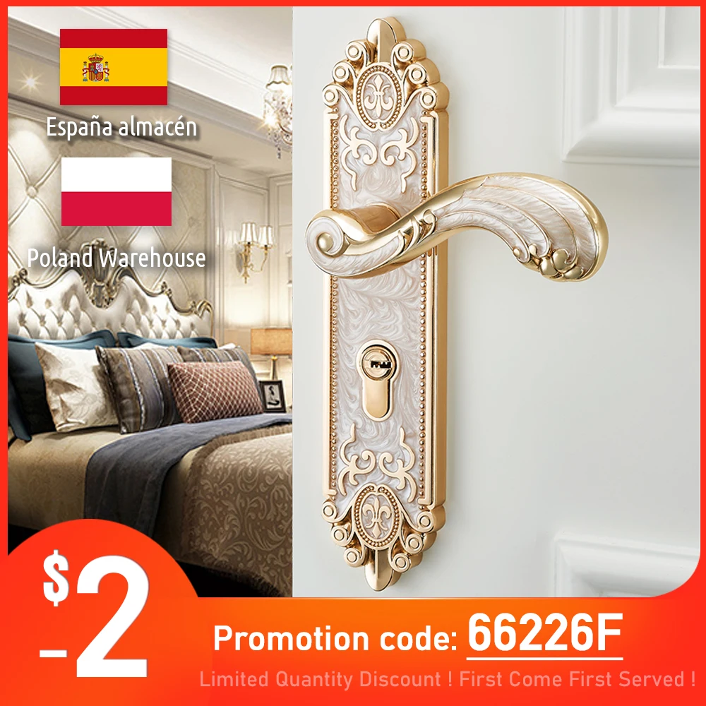 KAK European Style Mute Room Door Lock Handle Fashion Interior Door Knobs Lock Luxurious Anti-Theft Gate Lock Furniture Hardware