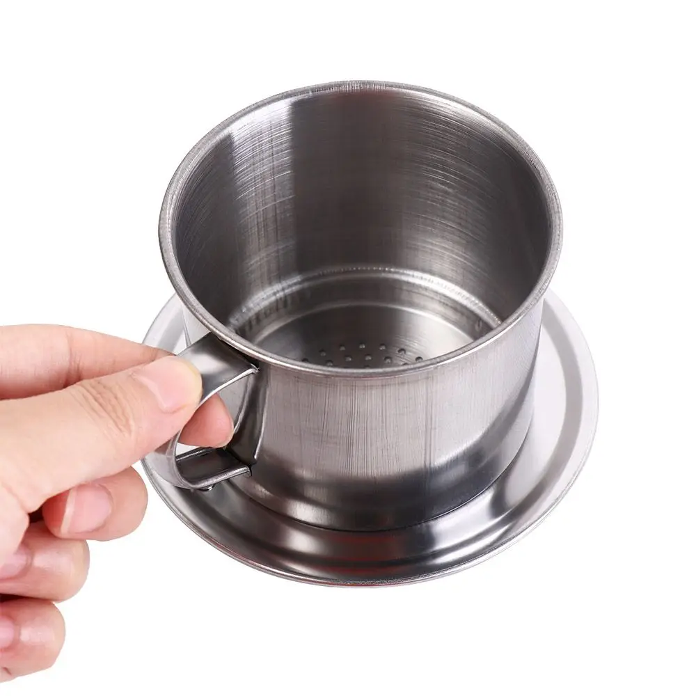 الفولاذ المقاوم للصدأ القهوة بالتنقيط تصفية دائم تنوعا صانع القهوة الفيتنامية المحمولة الفضة القهوة Infuser كوب المنزل #5