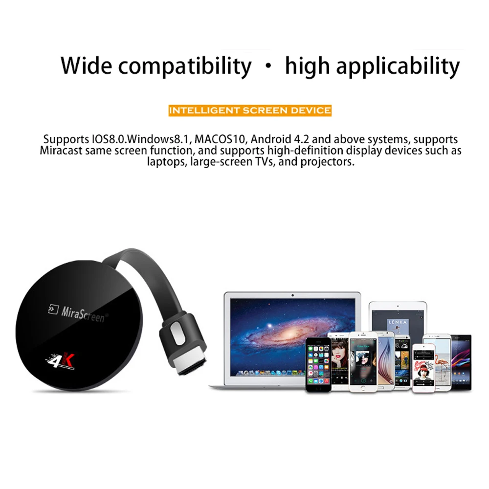 Wireless Display Adapter G7 4K &1080P Mobile Screen Cast Mirroring Receiver for iPhone Mac iOS Android to TV Projector