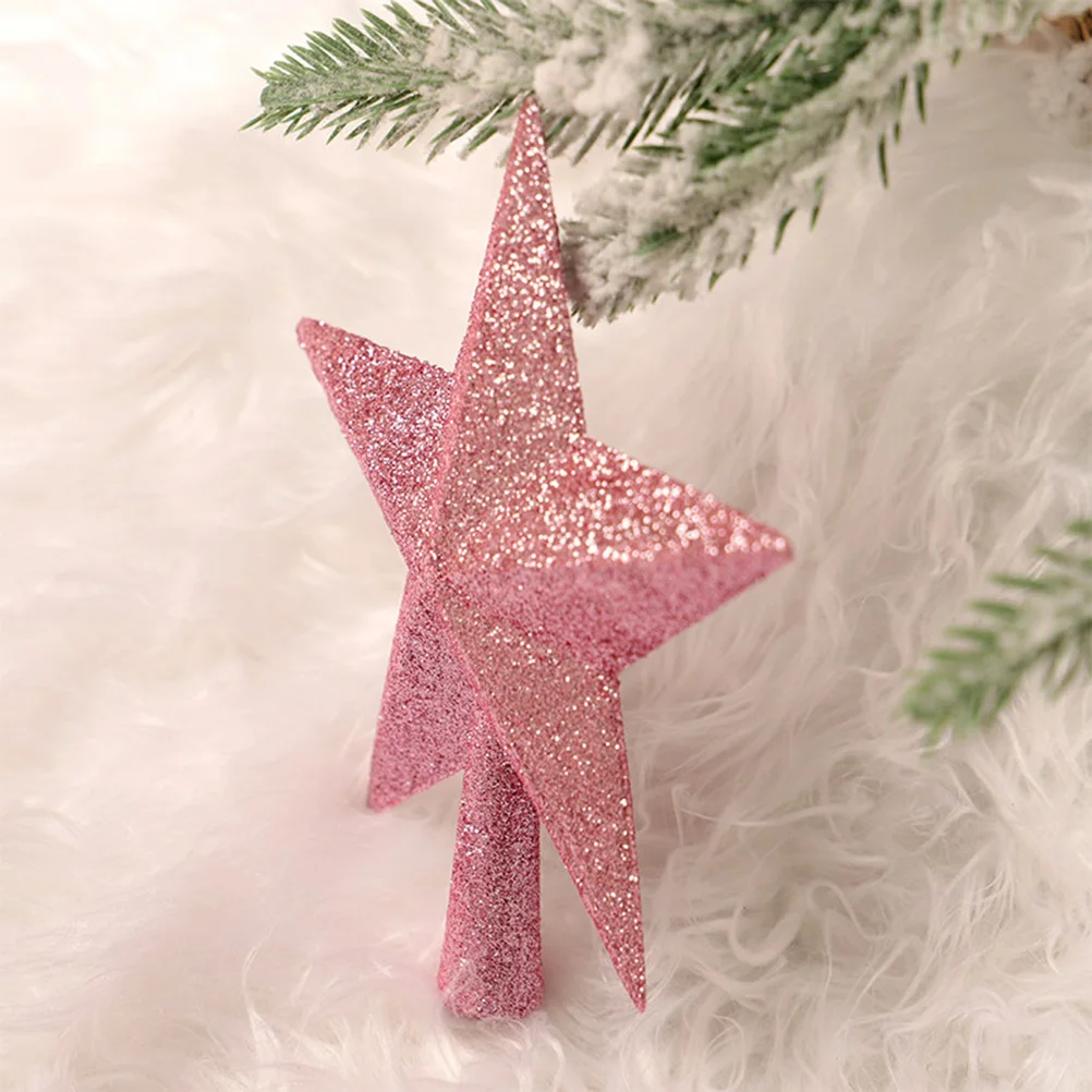 

2Pcs Pink Star Christmas Tree Topper Glittering Tree Decoration Premium Plastic Ornament for Holiday Party Home Office
