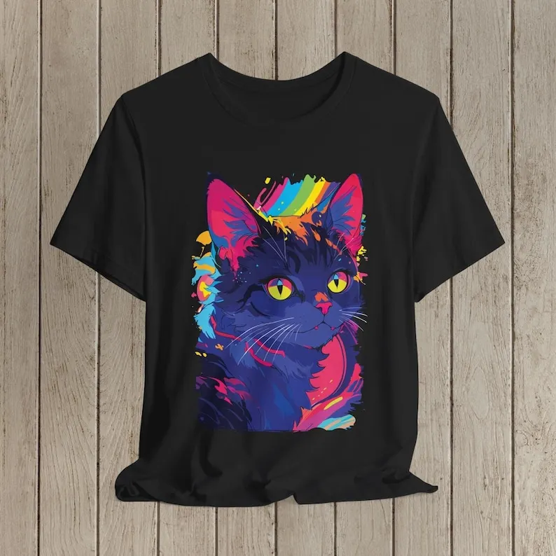 Psychedelic Cat T-Shirt | Vaporwave Grunge Tee | Rave Goth Clothing | Weirdcore Cats t shirt    y2k top