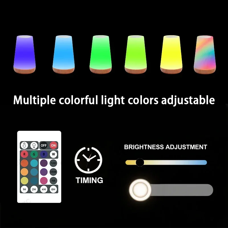 โคมไฟตั้งโต๊ะไฟข้างเตียงสำหรับห้องนอนโหมดสีรีโมทคอนโทรลสัมผัสหรี่แสงได้ USB ชาร์จโคมไฟกลางคืนแบบพกพา